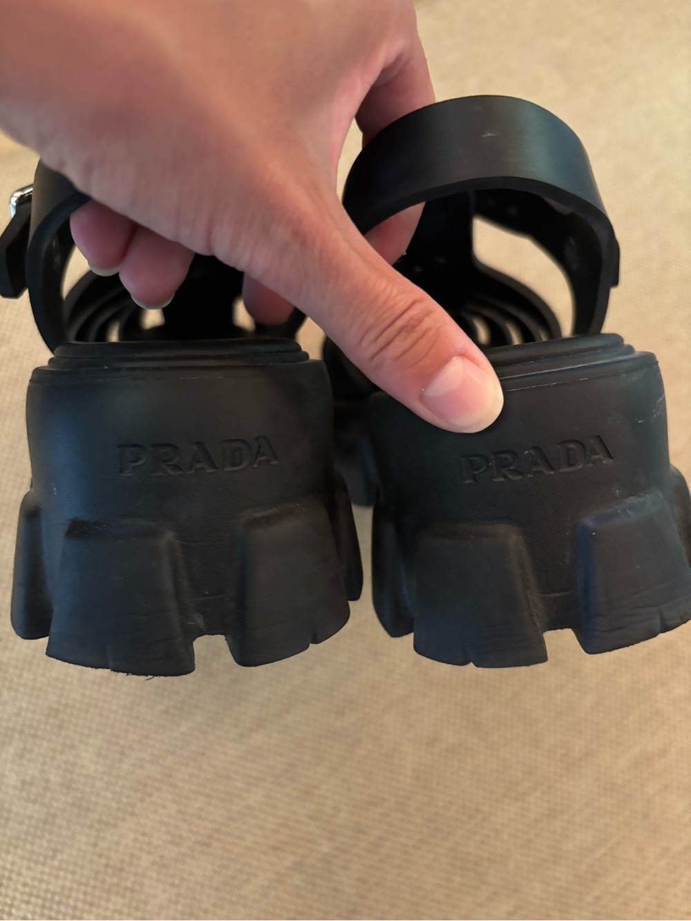 Prada Black Fisherman Sandals with Logo Plaque - Picture 14 of 15